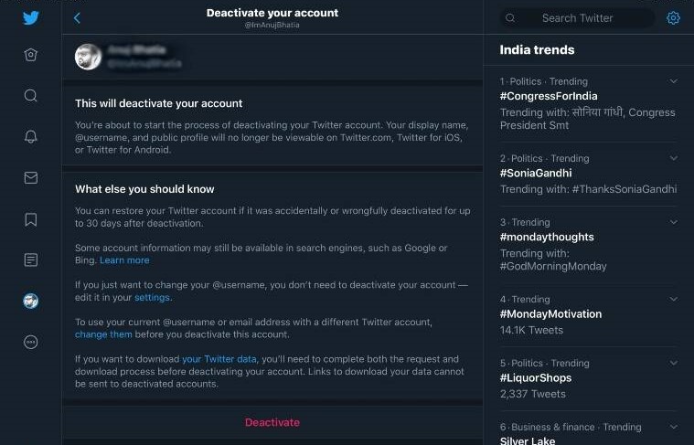 how to delete Twitter account from iphone