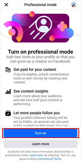Professional mode is now turned on