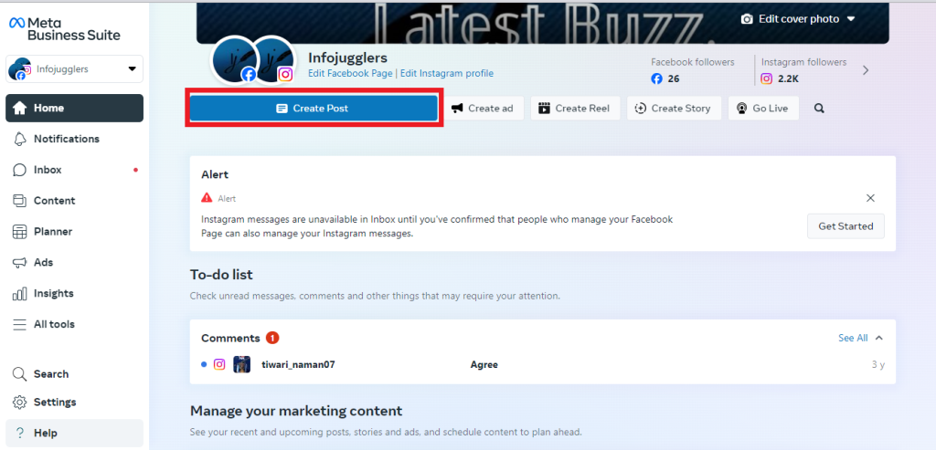 Click on the create a post button.