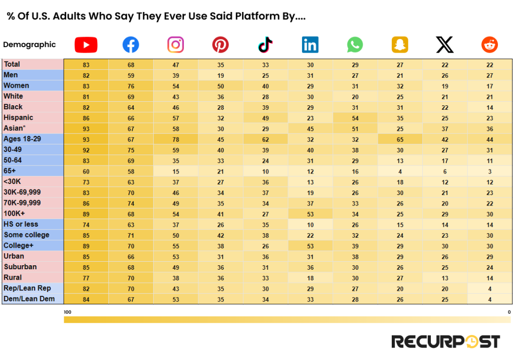 Demographics of US adult social media users