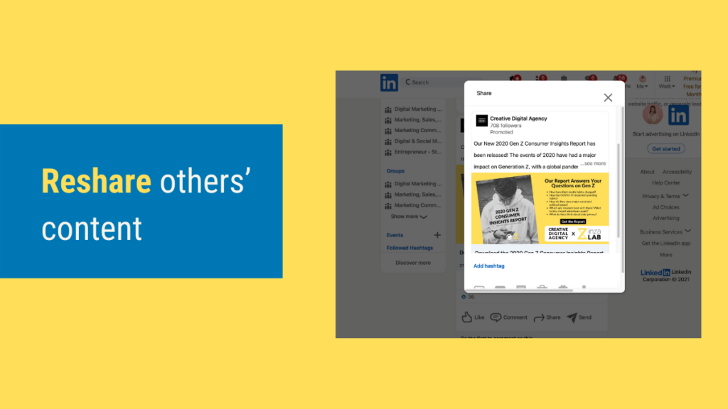 linkedin content marketing with reshare others content | recurpost best social media scheduling tool