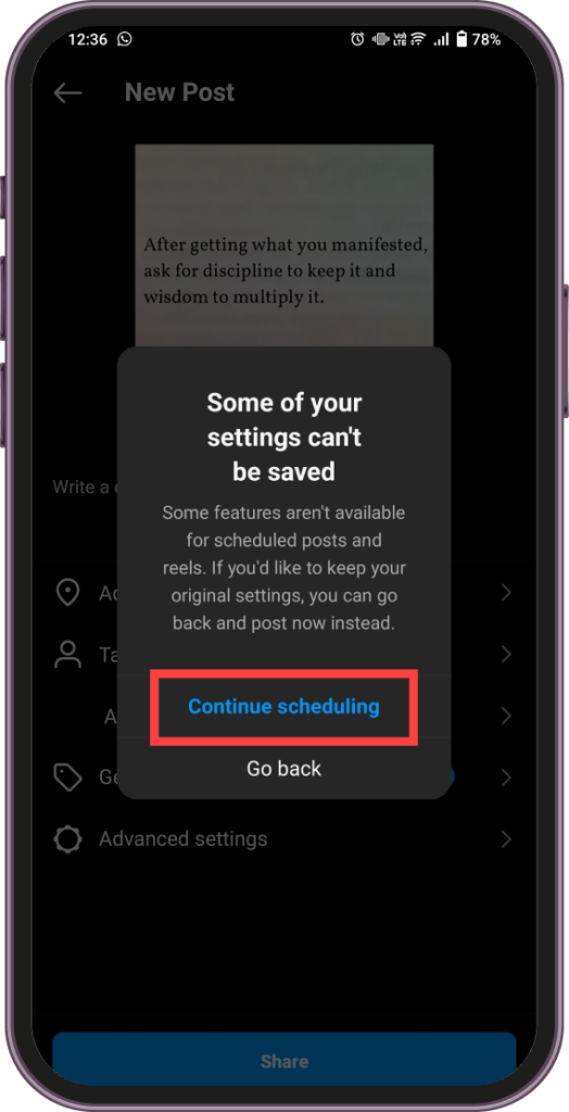 Tap on continue scheduling.