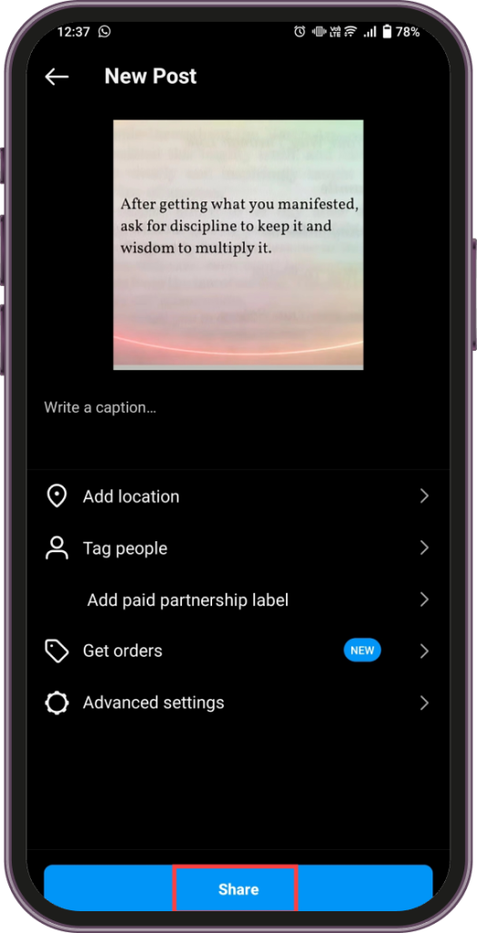 Tap on share button.